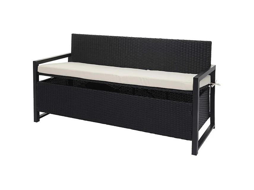 Banc 3 places en poly rotin HWC-F39, banc de jardin banc coffre - anthracite, coussin crème