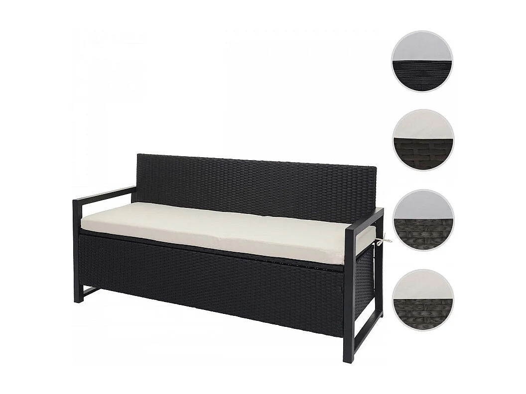 Banc 3 places en poly rotin HWC-F39, banc de jardin banc coffre - anthracite, coussin crème
