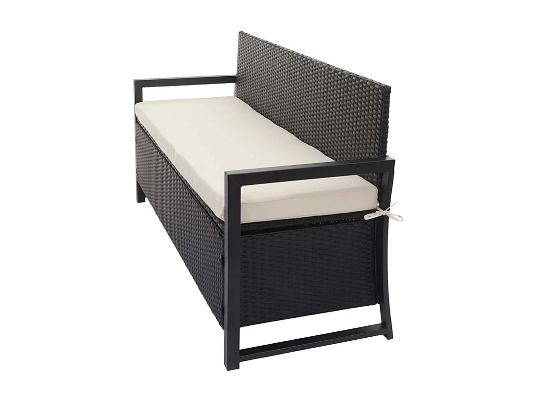 Banc 3 places en poly rotin HWC-F39, banc de jardin banc coffre - anthracite, coussin crème