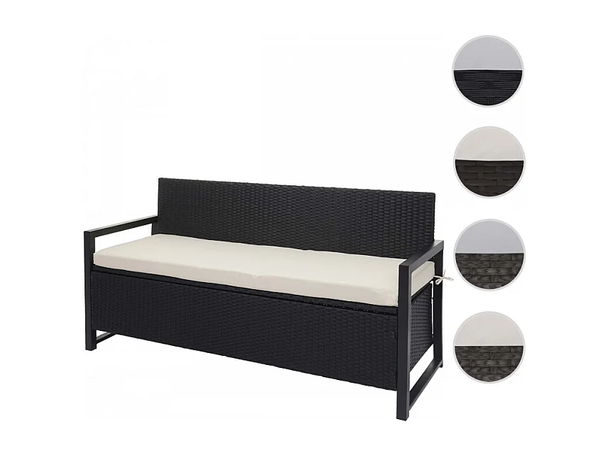 Banc 3 places en poly rotin HWC-F39, banc de jardin banc coffre - anthracite, coussin crème
