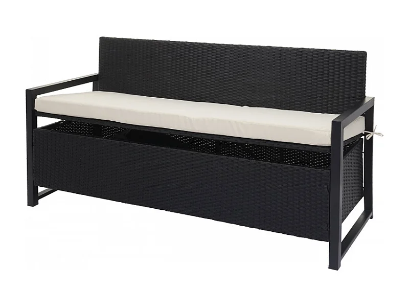 Banc 3 places en poly rotin HWC-F39, banc de jardin banc coffre - anthracite, coussin crème