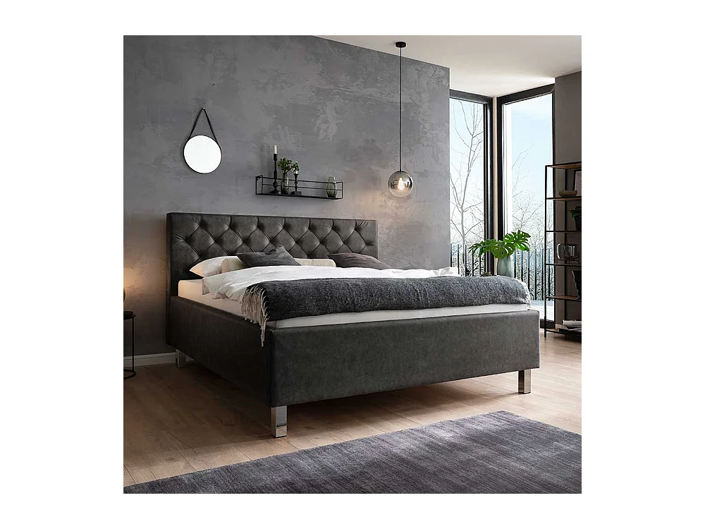 Microfaser Polsterbett in Anthrazit Stauraum Bettkasten