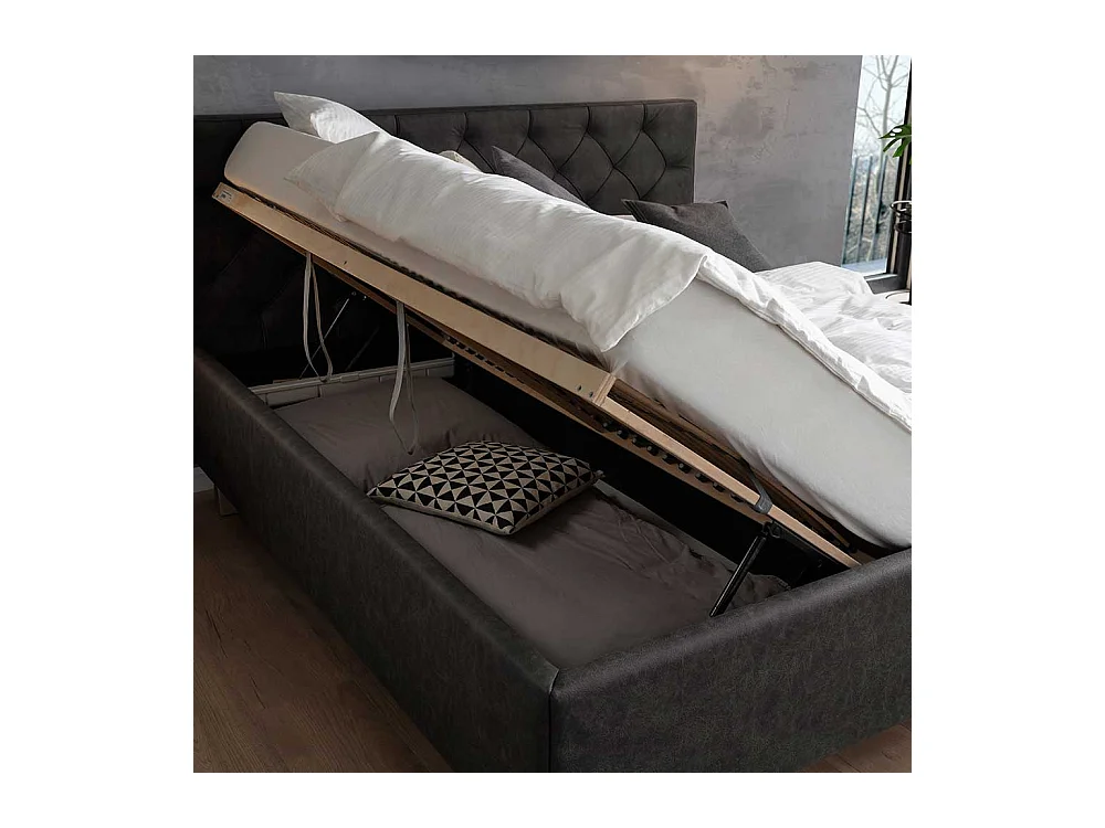 Microfaser Polsterbett in Anthrazit Stauraum Bettkasten