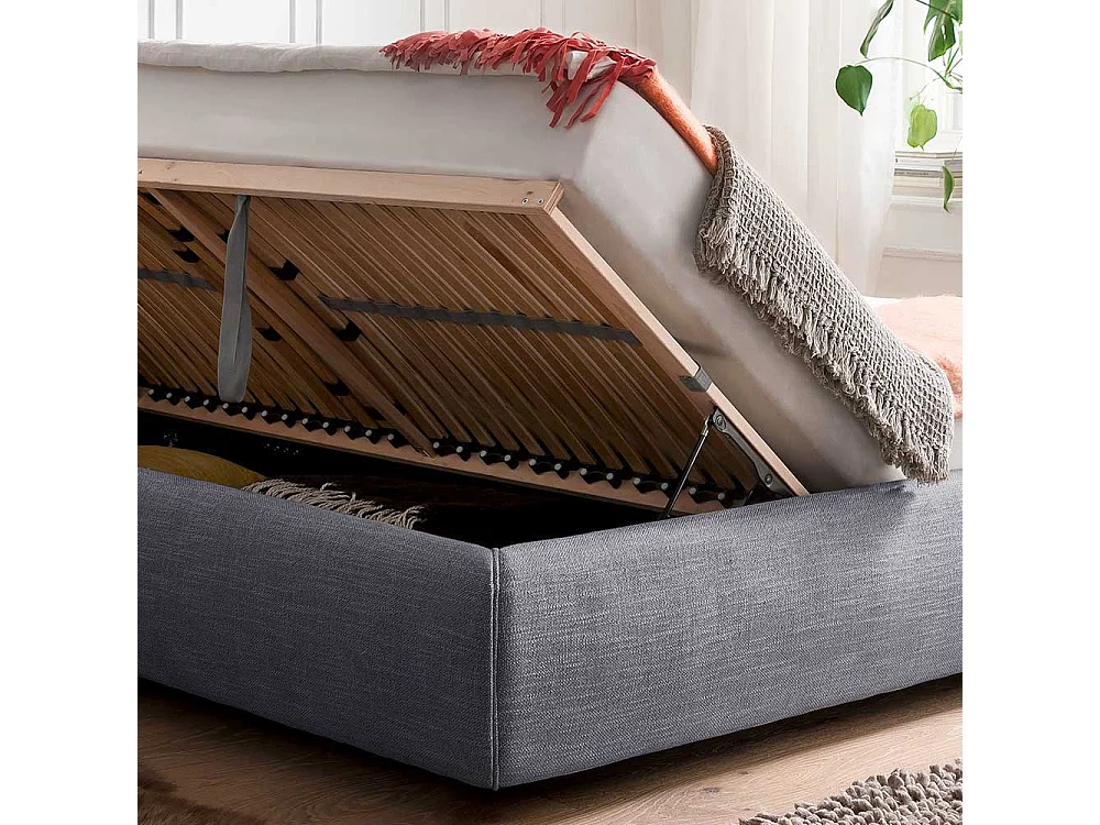 Stauraumbett in Blau Webstoff 180x200 cm