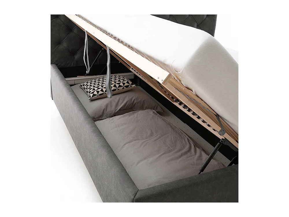 Microfaser Polsterbett in Anthrazit Stauraum Bettkasten