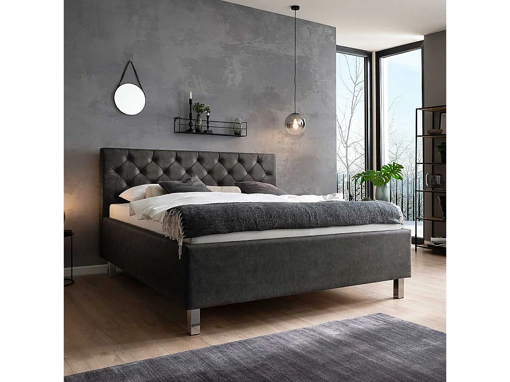 Microfaser Polsterbett in Anthrazit Stauraum Bettkasten