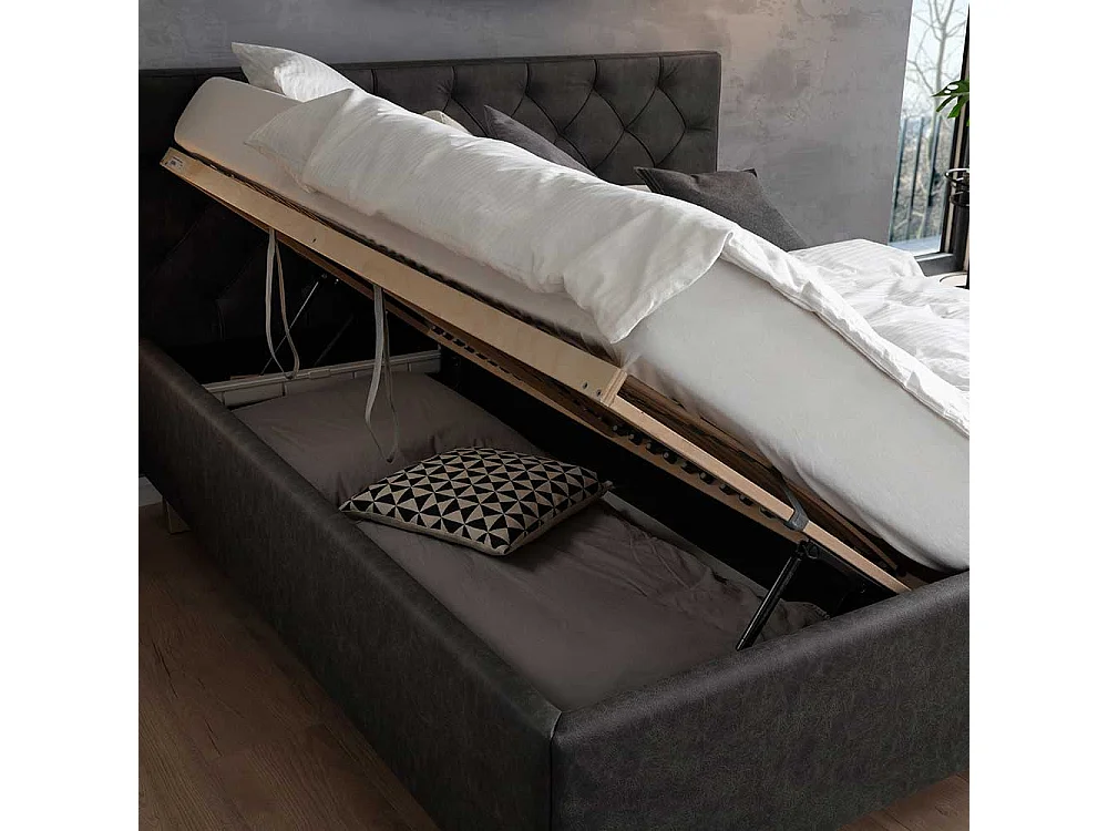 Microfaser Polsterbett in Anthrazit Stauraum Bettkasten