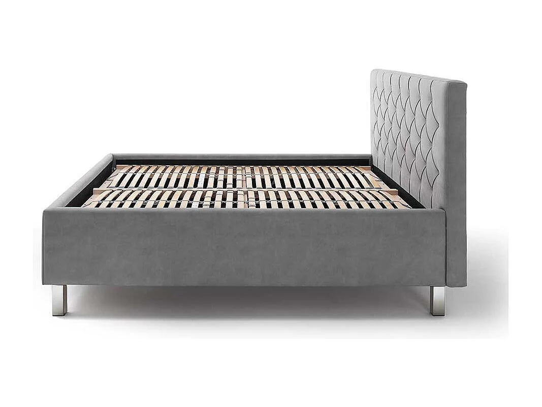 Stauraumbett mit Polsterkopfteil Hellgrau & Chromfarben