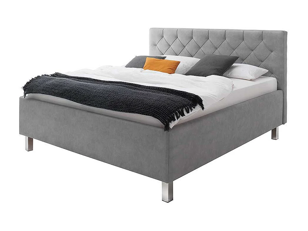 Stauraumbett mit Polsterkopfteil Hellgrau & Chromfarben