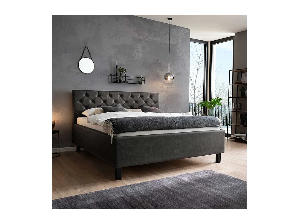 Gepolstertes Bett mit Stauraum in Anthrazit Schwarz