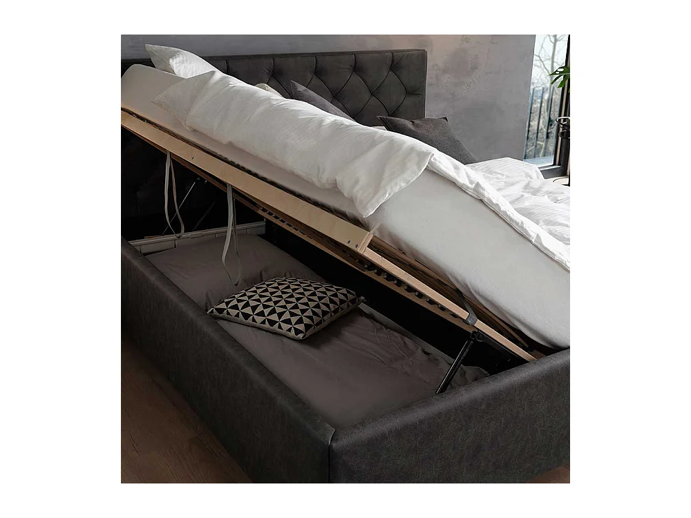 Gepolstertes Bett mit Stauraum in Anthrazit Schwarz