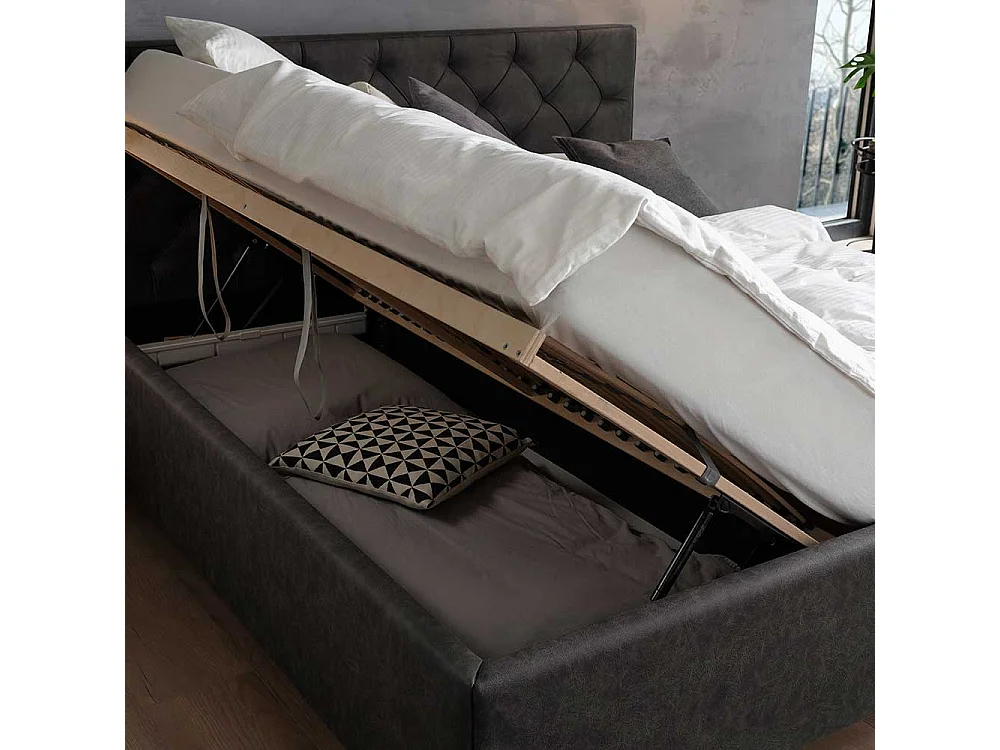 Gepolstertes Bett mit Stauraum in Anthrazit Schwarz