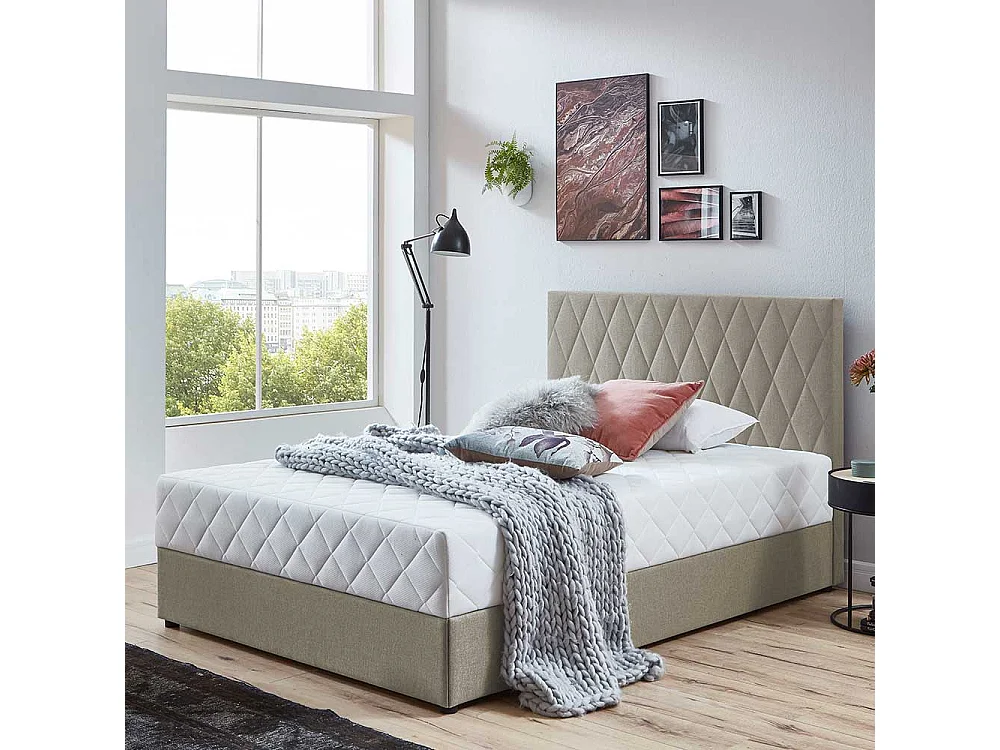 Stauraum Boxbett in Cremefarben 108 cm Kopfteil