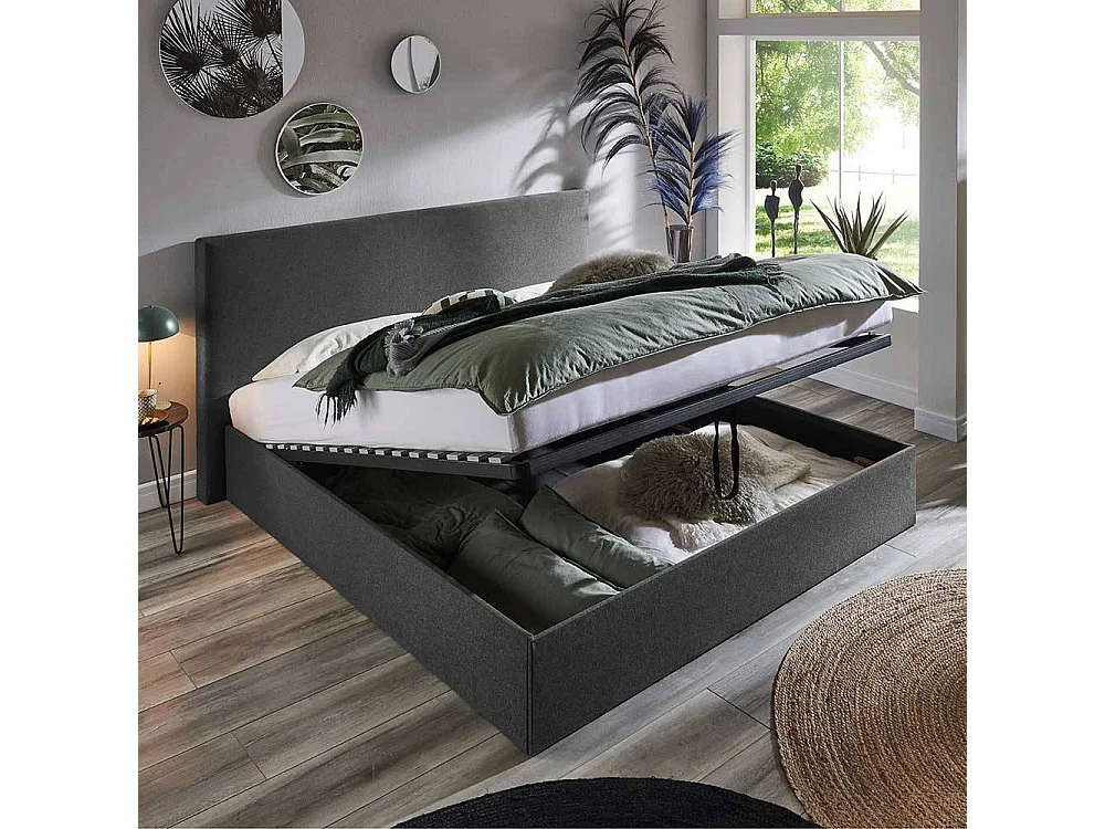 Stauraumbett Anthrazit Stoff in modernem Design 30 cm Einstiegshöhe