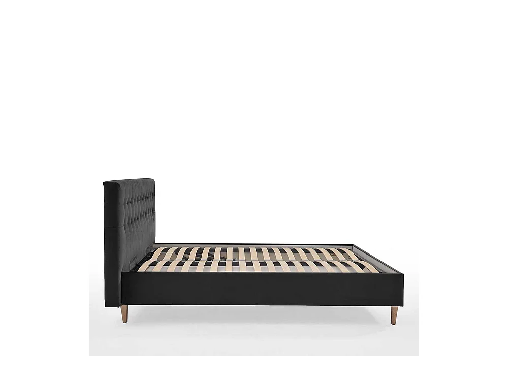 Stauraum Bett in Dunkelgrau Samt Vierfußgestell aus Holz