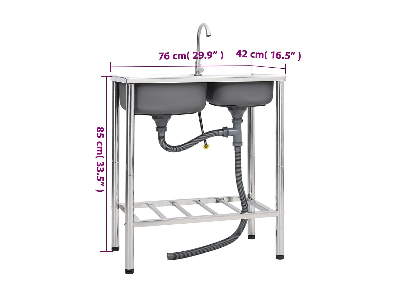 Fregadero de camping doble con grifo de acero inoxidable