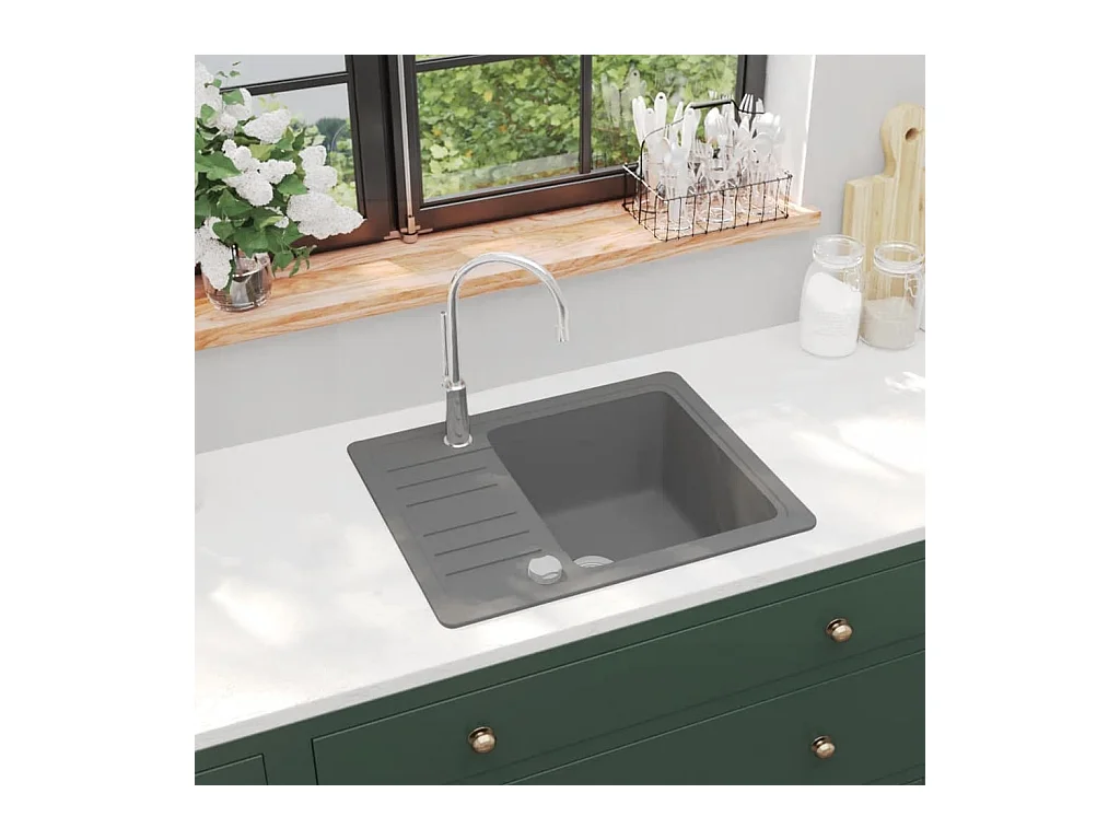 Granieten keukenspoelbak met enkele kom, grijs