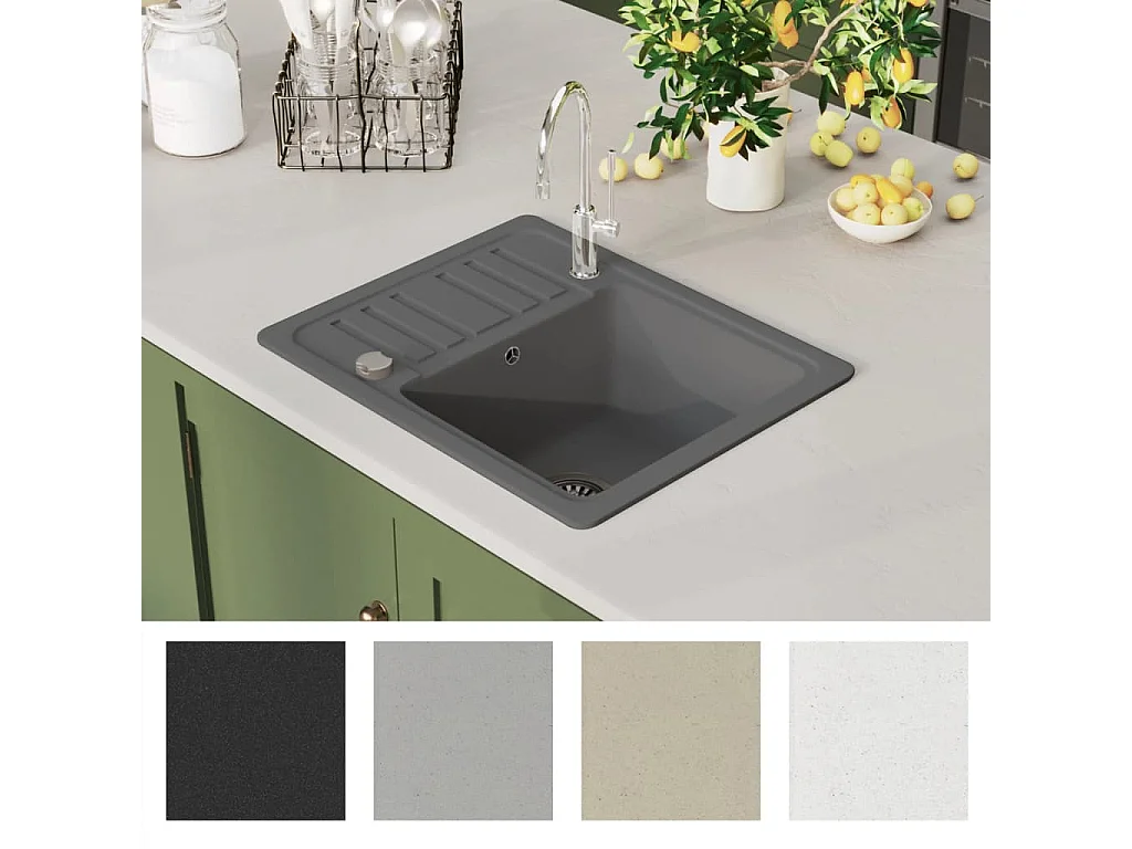 Fregadero de cocina de granito de un solo tazón gris