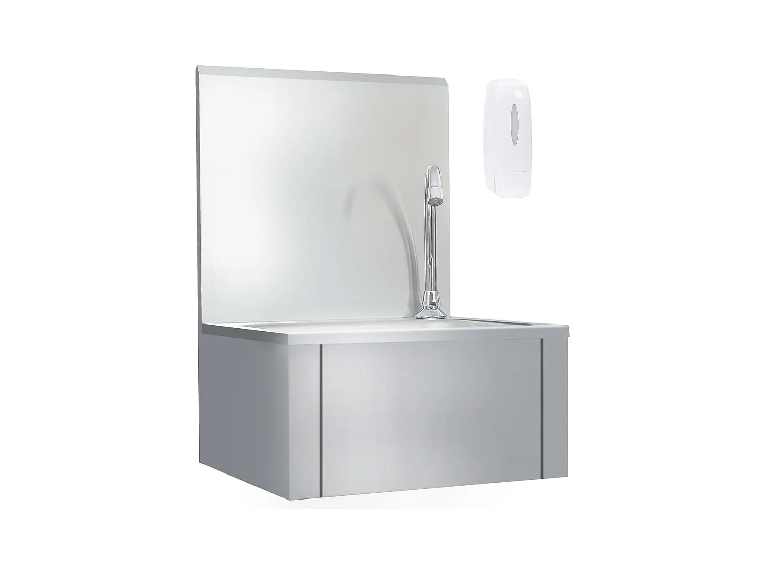 Wasbak van roestvrij staal met kraan en zeepdispenser