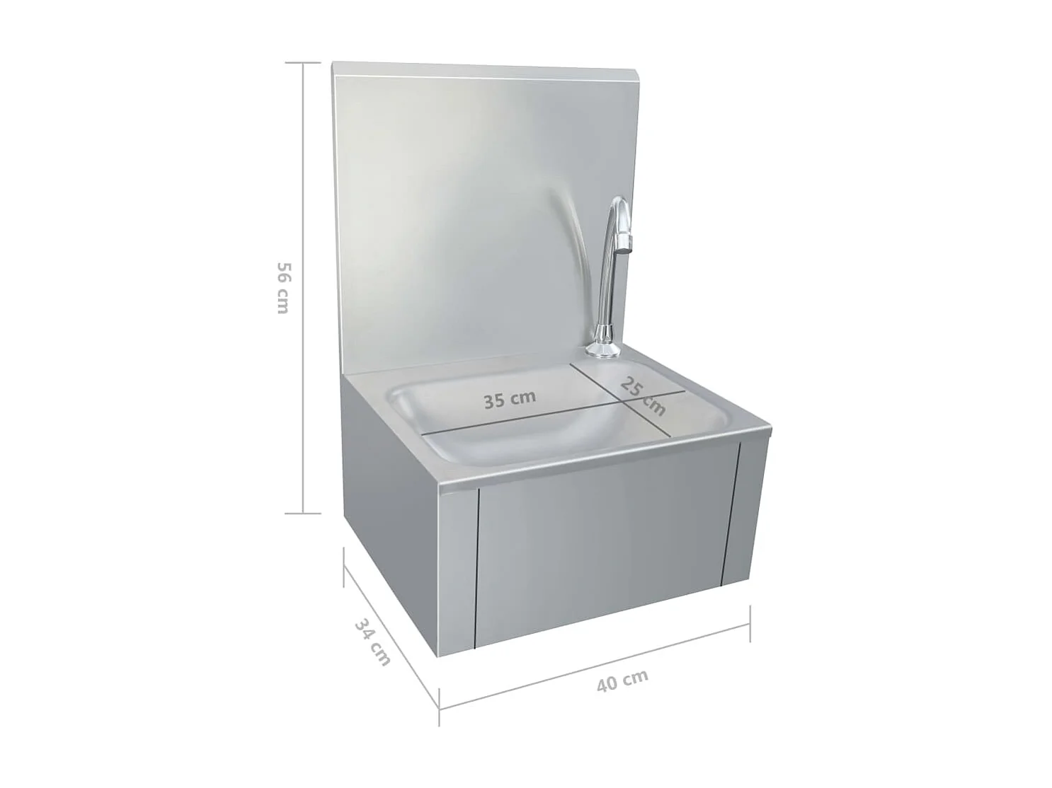 Lavabo de acero inoxidable con grifo y dispensador de jabón.