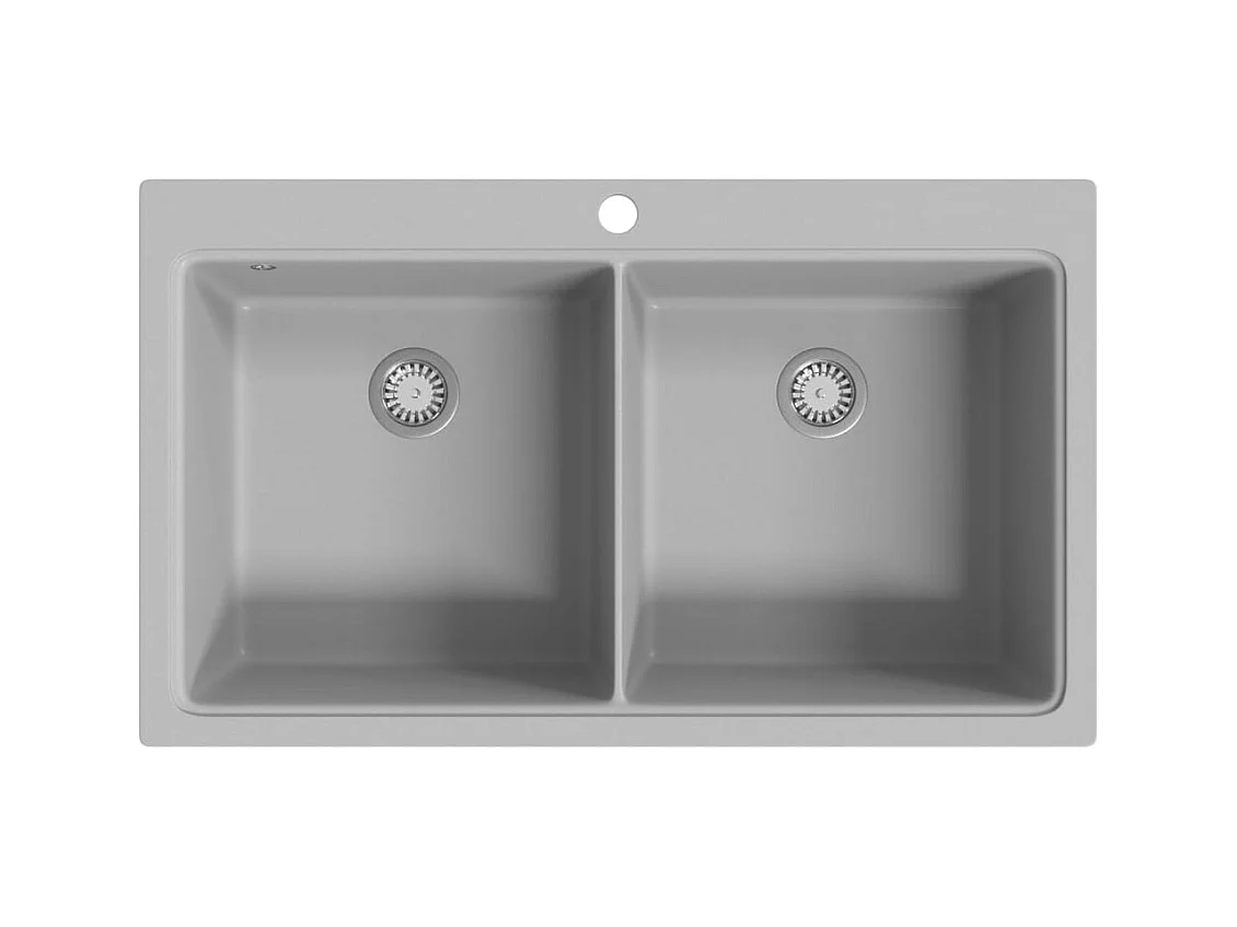 Évier de cuisine encastrable à 2 bacs en granite blanc gris