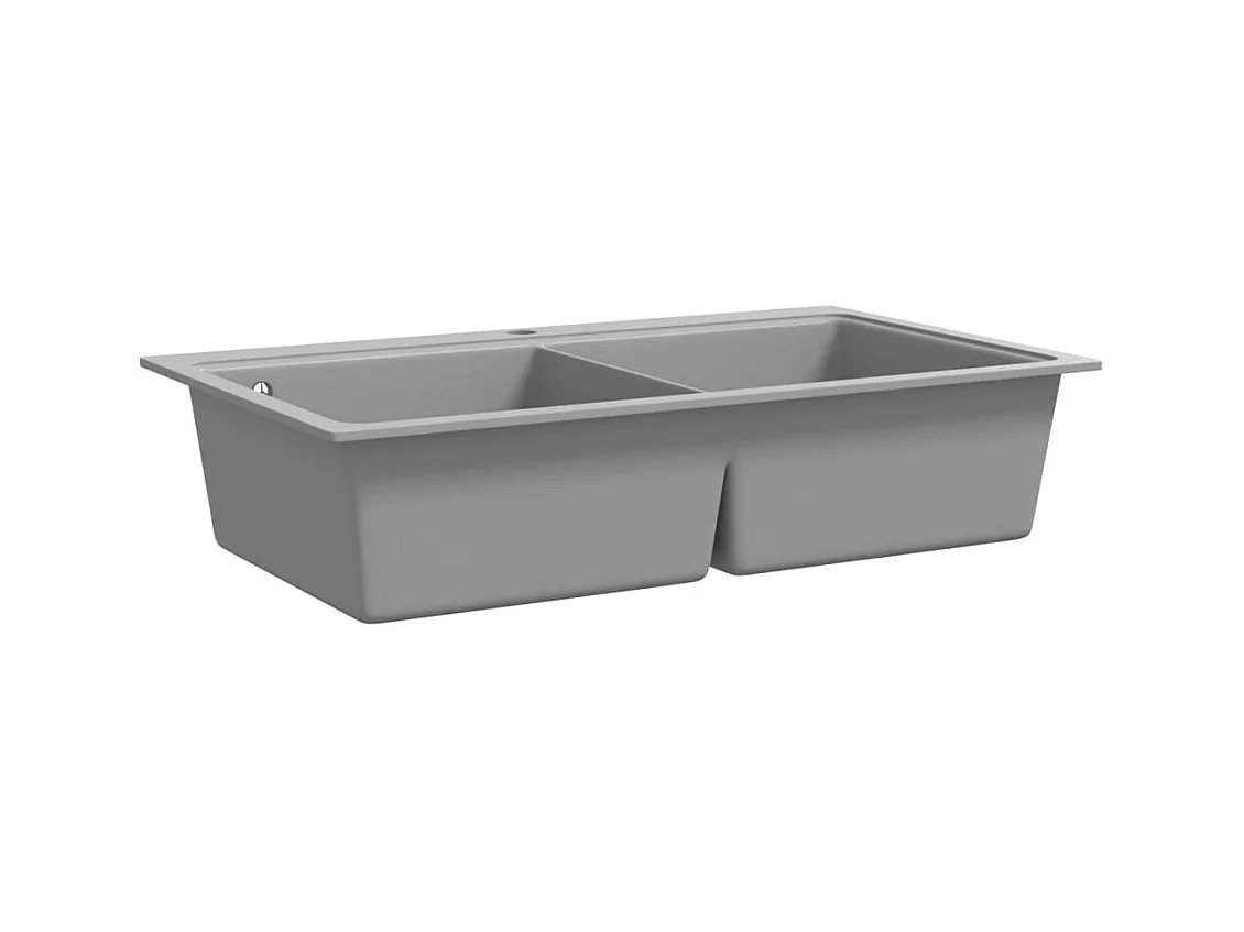 Évier de cuisine encastrable à 2 bacs en granite blanc gris