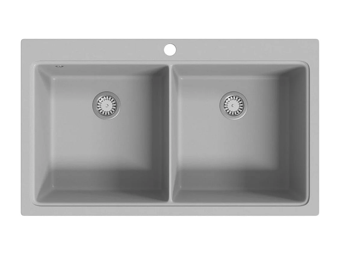 Évier de cuisine encastrable à 2 bacs en granite blanc gris