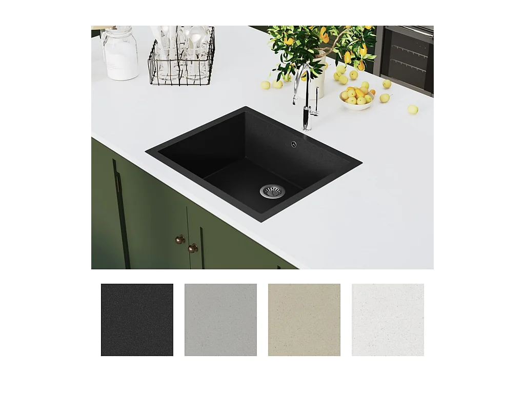Fregadero de cocina de granito negro con orificio de desbordamiento