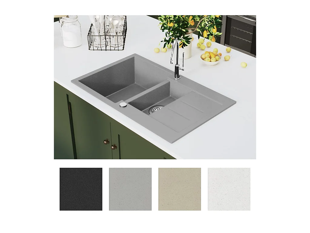 Dubbele granieten keukengootsteen grijs