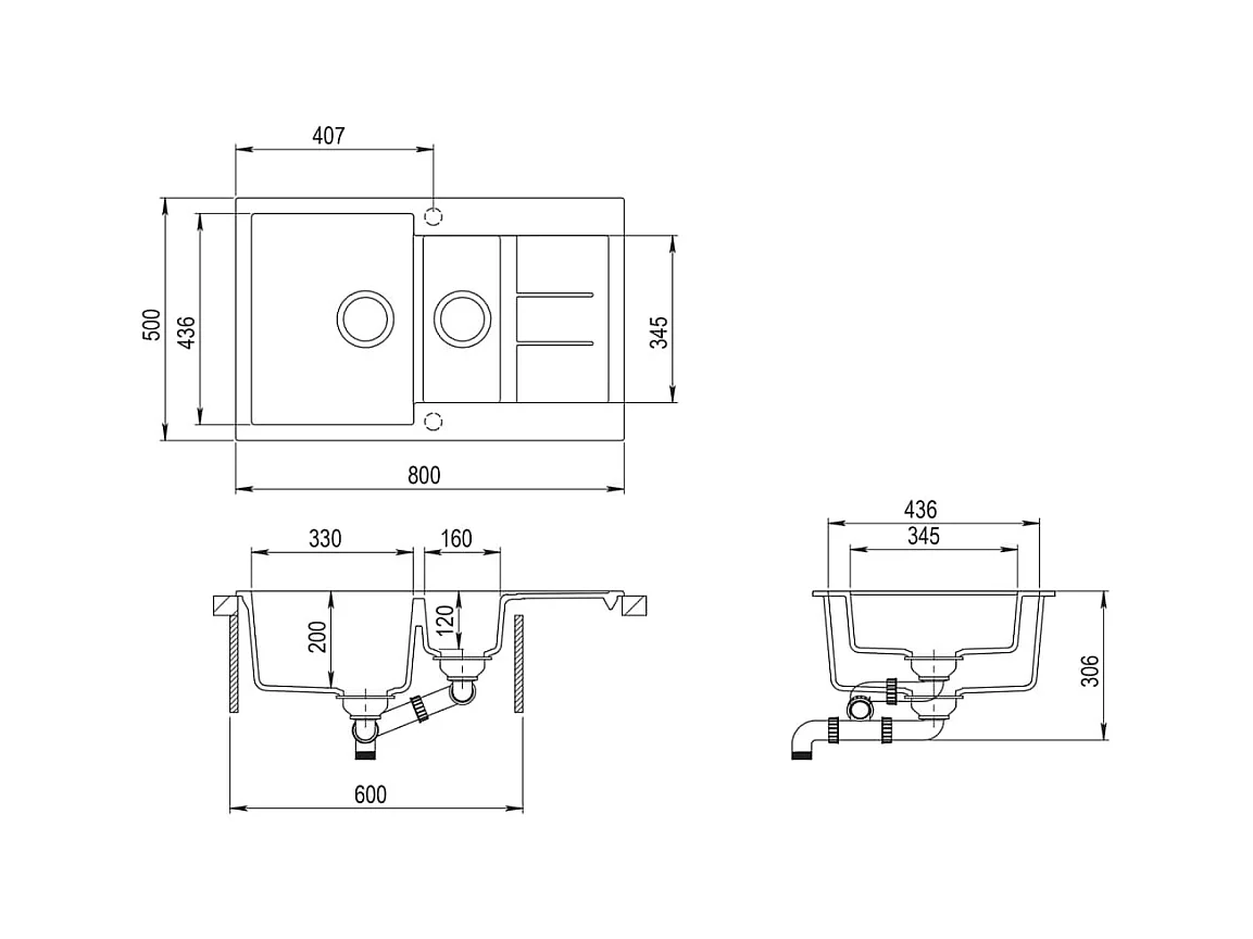Dubbele granieten keukengootsteen grijs