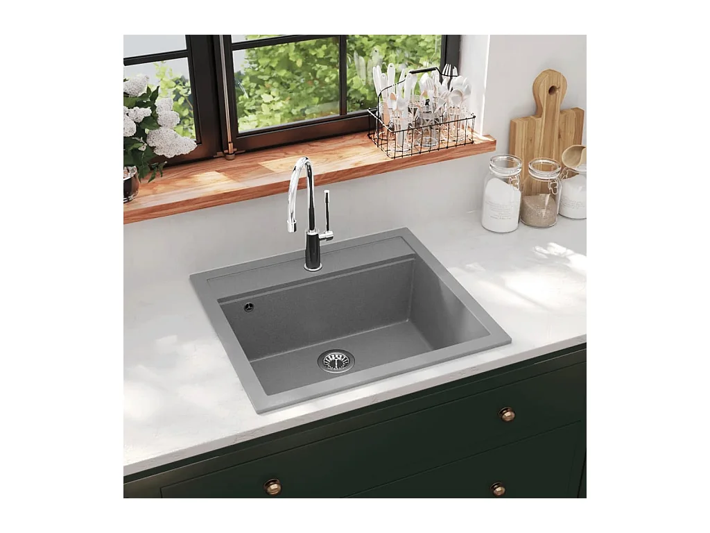 Évier de cuisine en granit Bac unique Gris