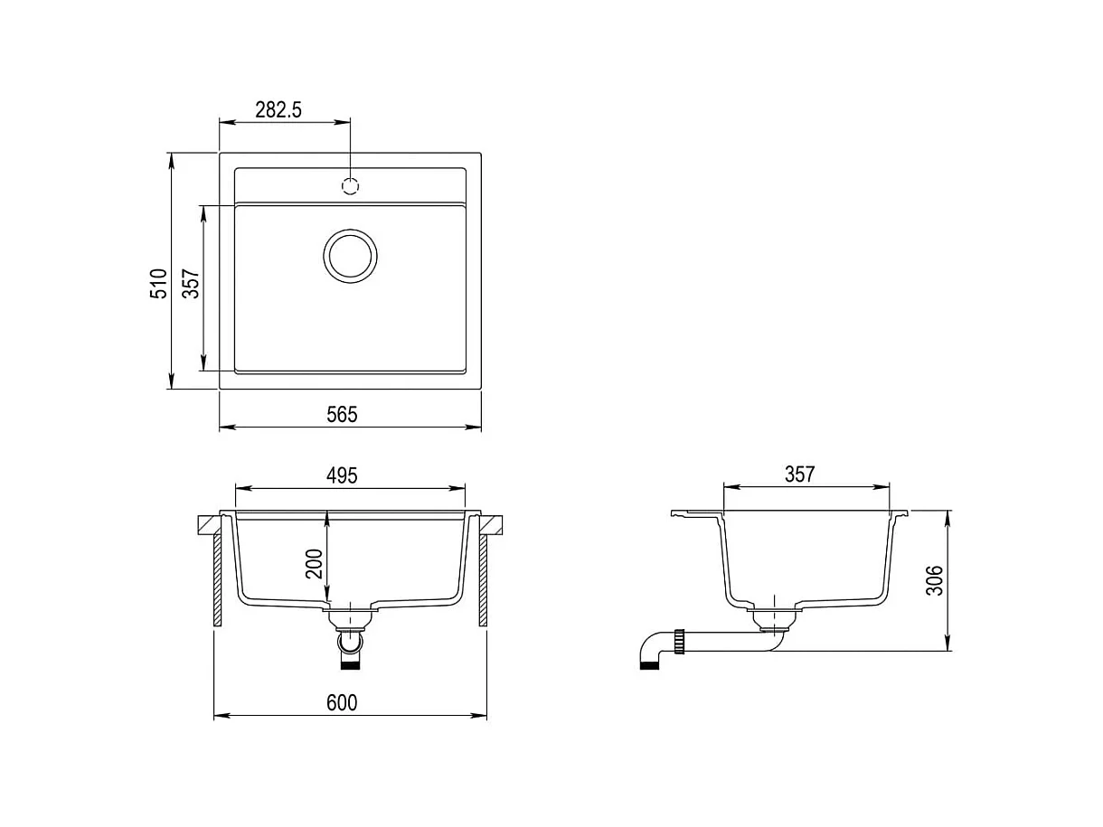 Évier de cuisine en granit Bac unique Gris