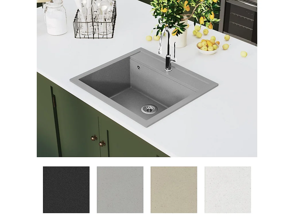 Évier de cuisine en granit Bac unique Gris