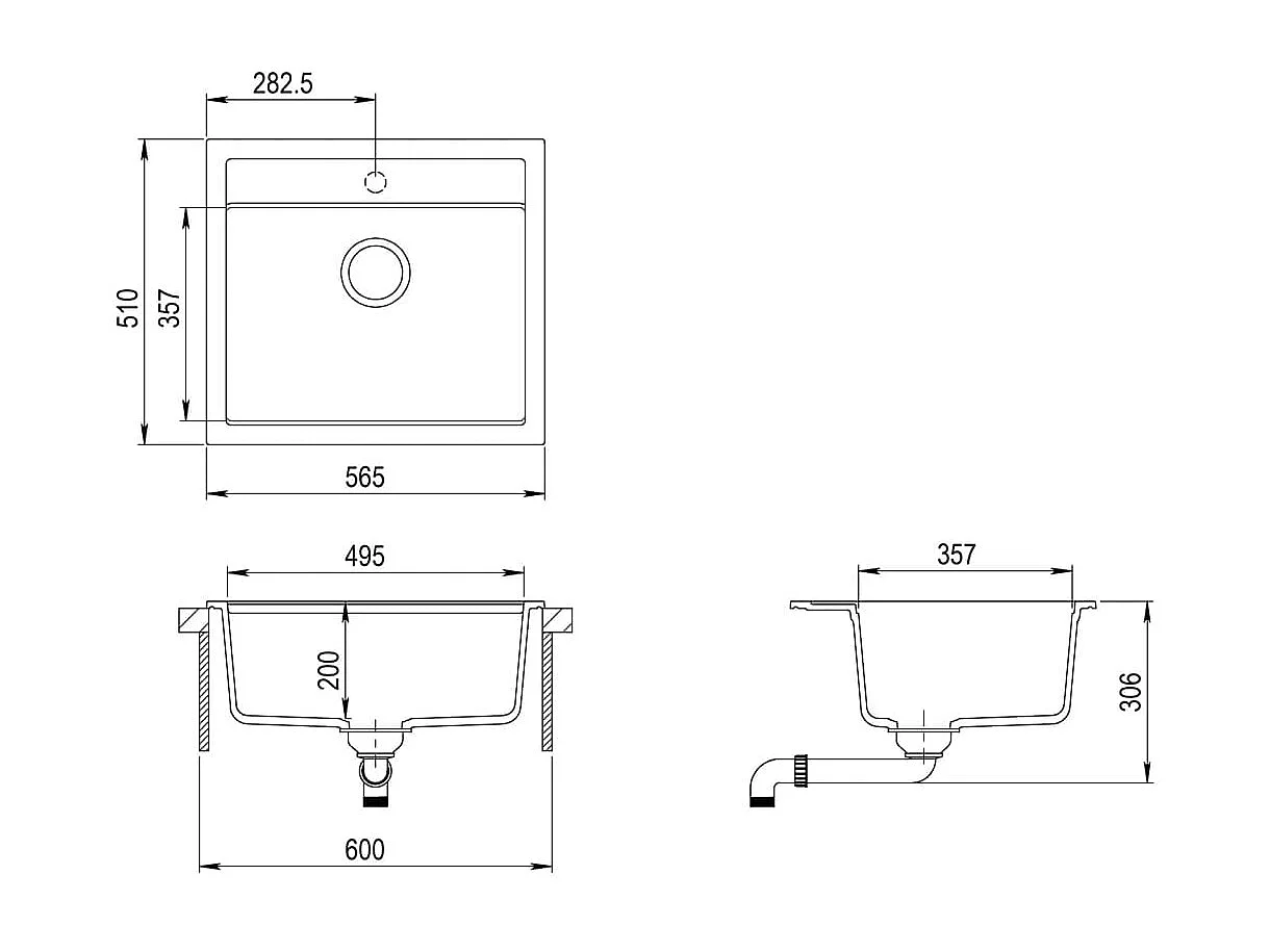 Évier de cuisine en granit Bac unique Gris