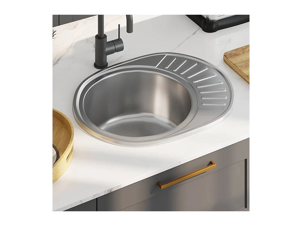 Keukengootsteen met zeef en sifon ovaal roestvrij staal