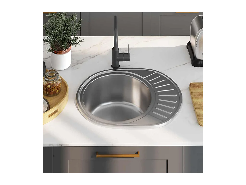 Keukengootsteen met zeef en sifon ovaal roestvrij staal