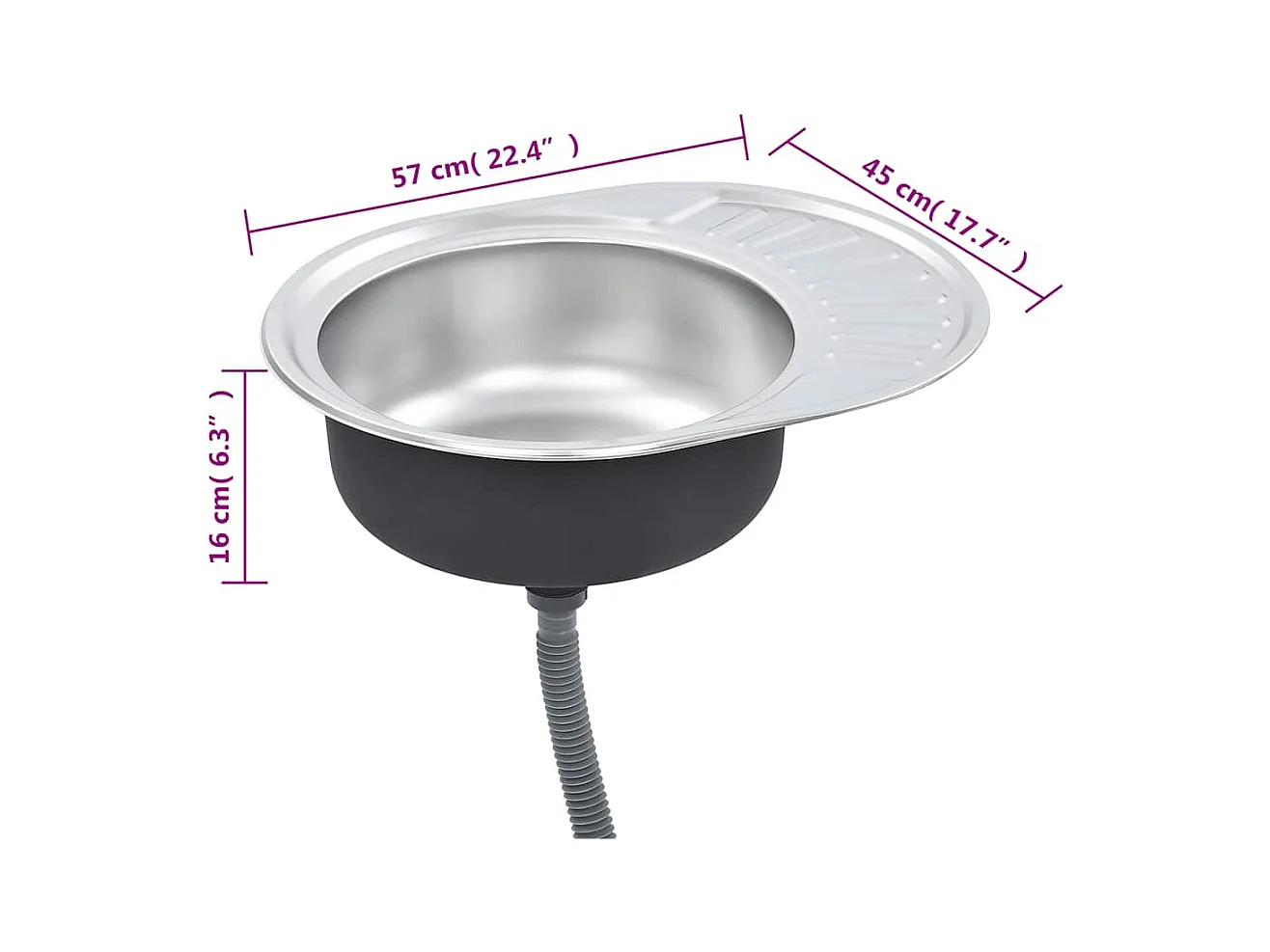 Keukengootsteen met zeef en sifon ovaal roestvrij staal