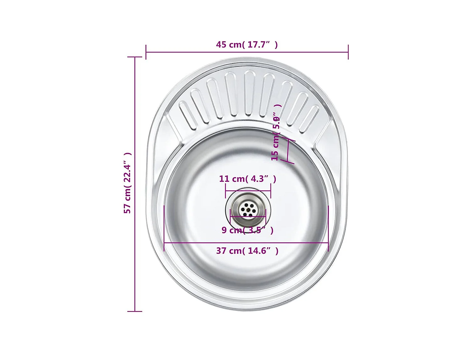 Keukengootsteen met zeef en sifon ovaal roestvrij staal