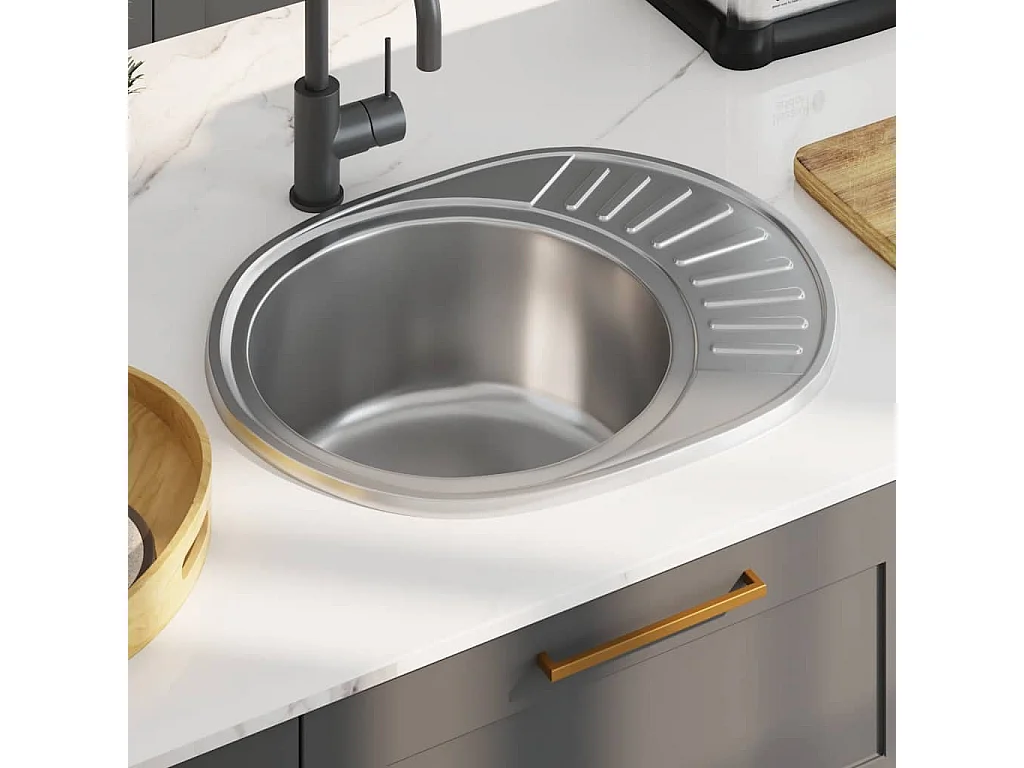 Évier de cuisine avec crépine et piège Ovale Acier inoxydable