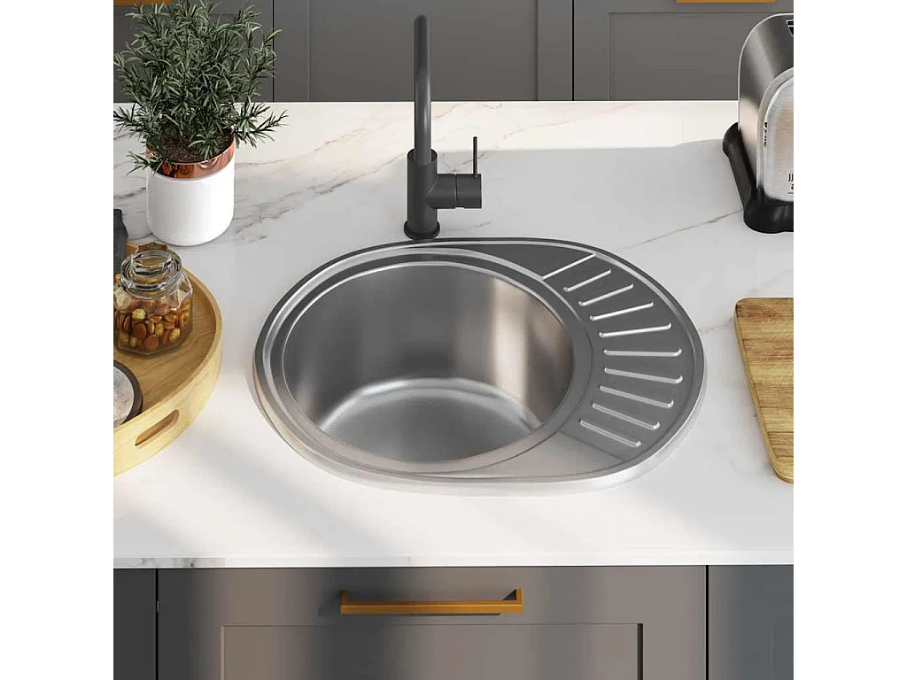 Évier de cuisine avec crépine et piège Ovale Acier inoxydable