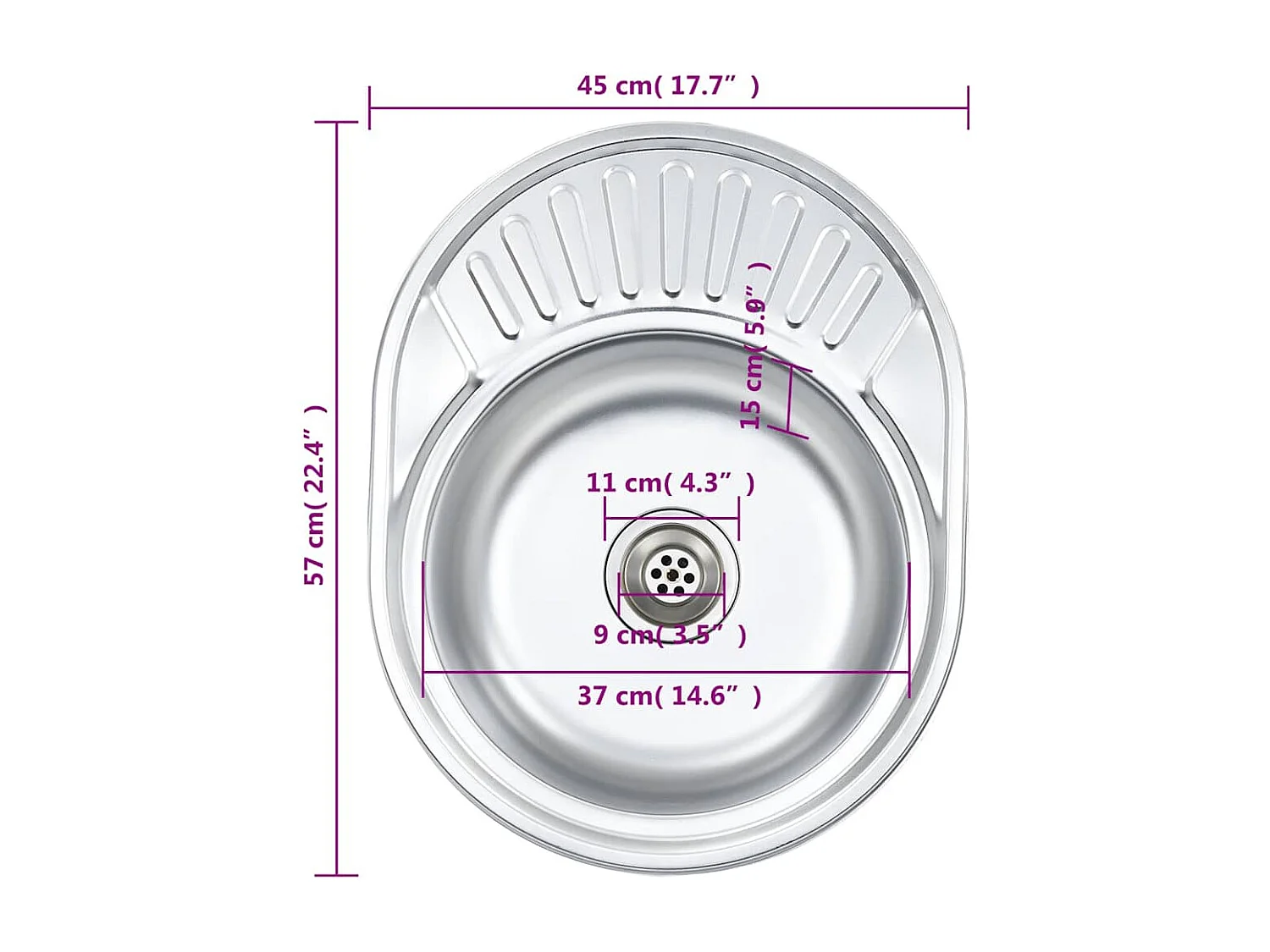 Évier de cuisine avec crépine et piège Ovale Acier inoxydable