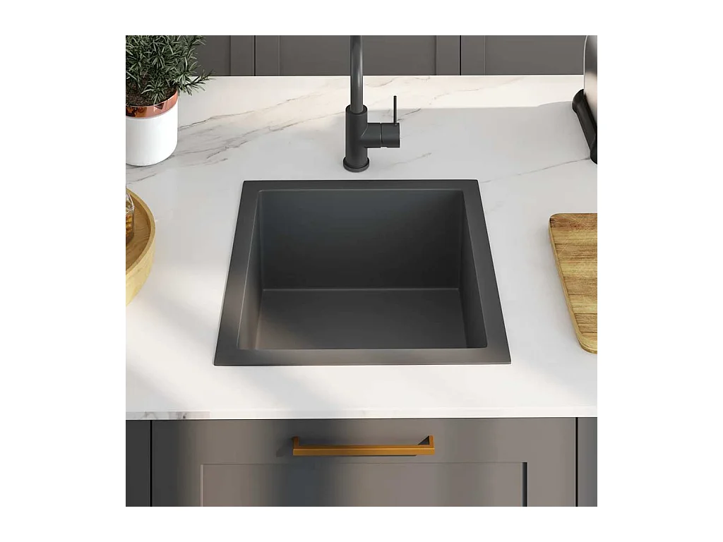 Handgefertigte Küchenspüle aus schwarzem Edelstahl