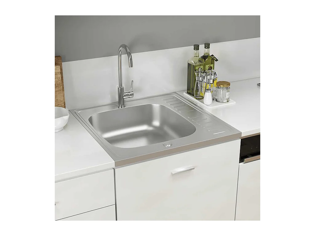 Keuken spoelbak en afdruiprek set zilver 600x600x155 mm roestvrij staal