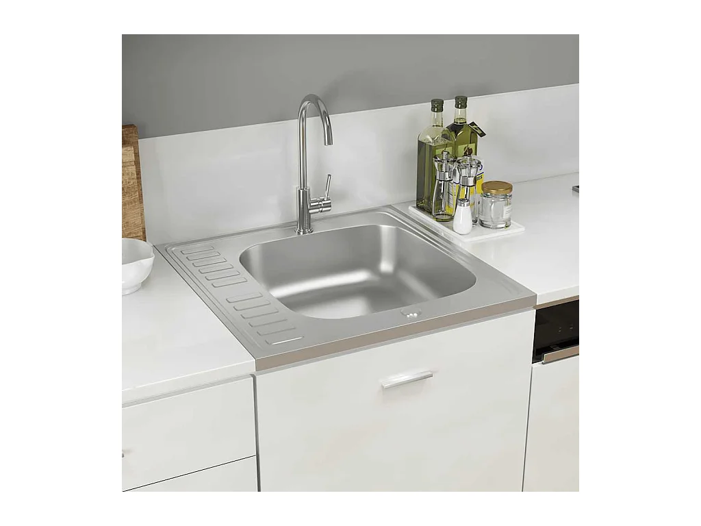 Keuken spoelbak en afdruiprek set zilver 600x600x155 mm roestvrij staal