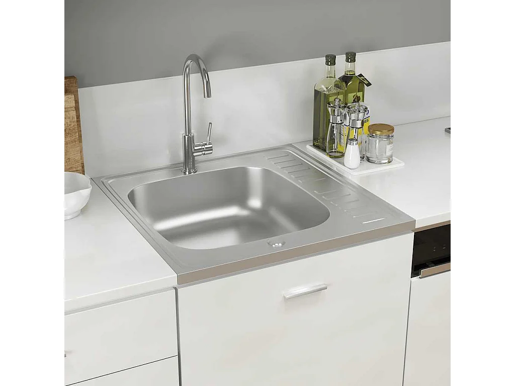 Jeu d'évier de cuisine et égouttoir argenté 600x600x155 mm inox