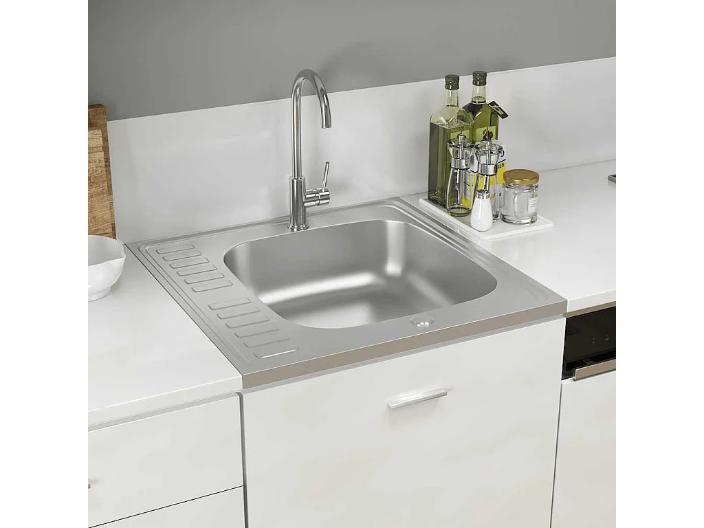 Jeu d'évier de cuisine et égouttoir argenté 600x600x155 mm inox