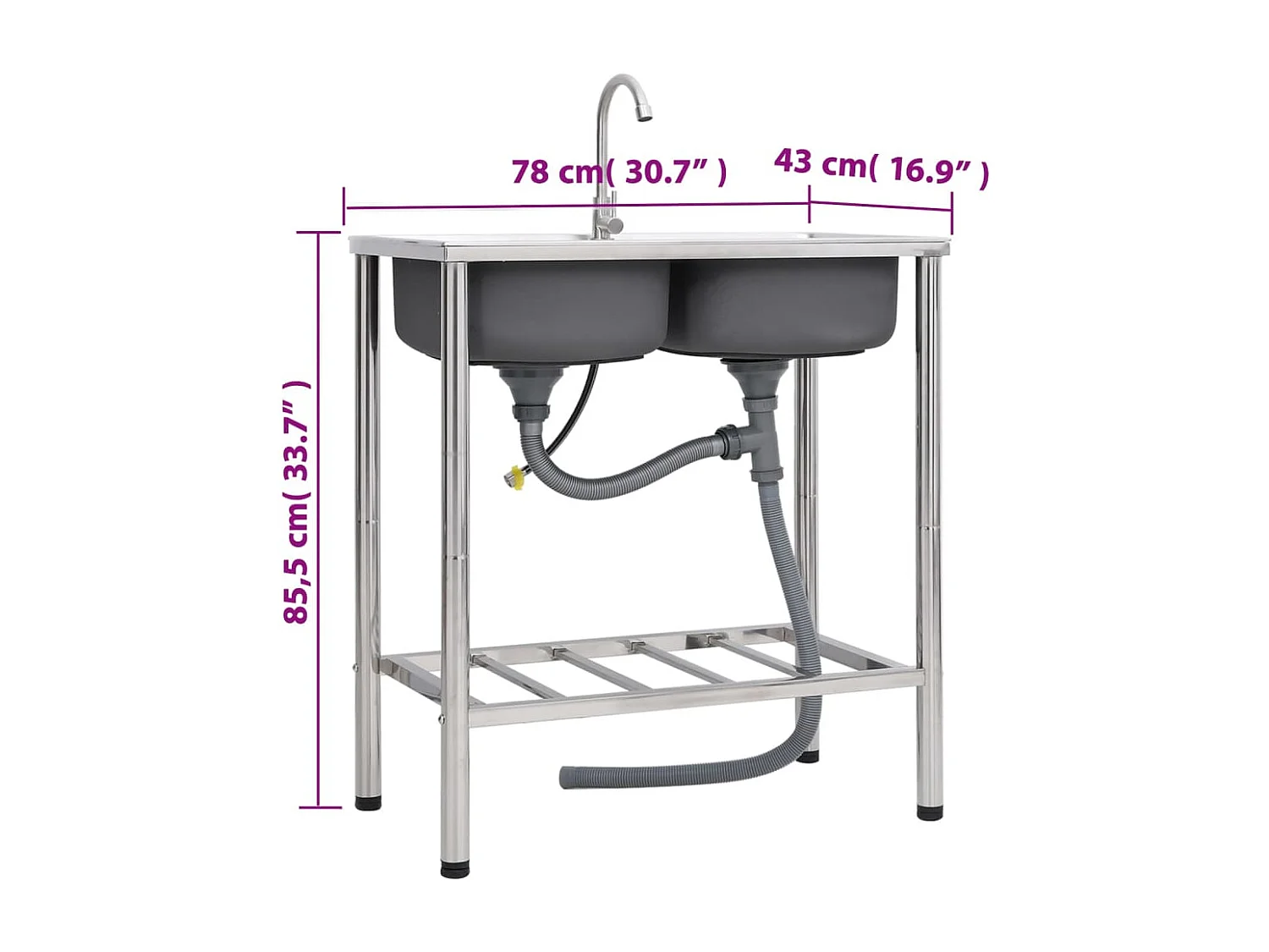 Évier de camping Double lavabo avec robinet Acier inoxydable