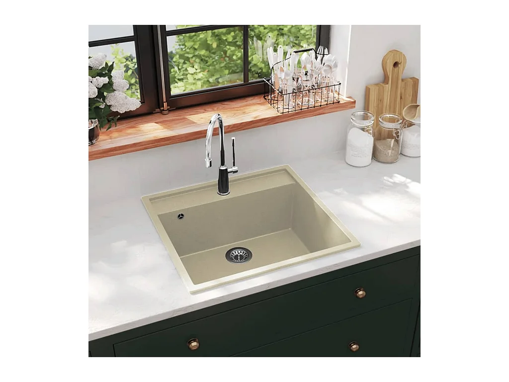 Beige granieten keukengootsteen met overloopgat