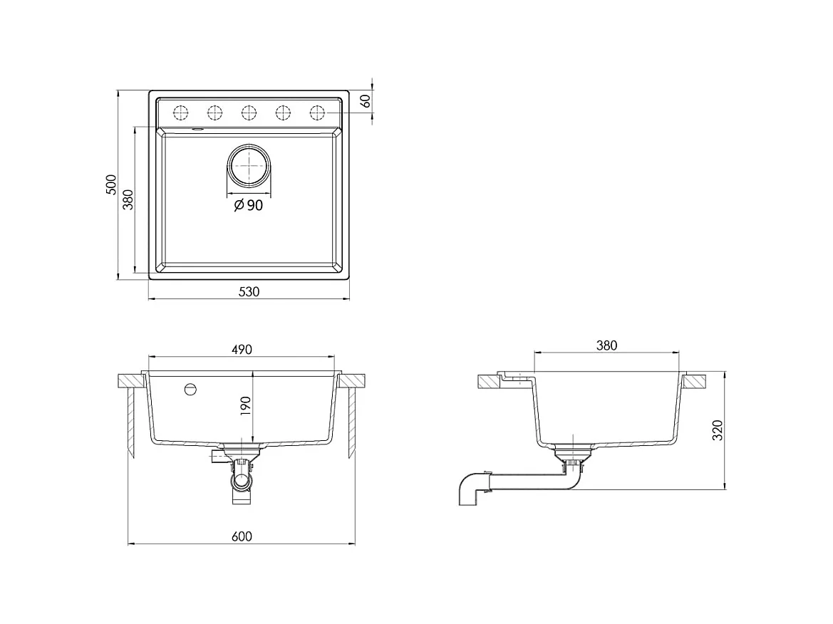 Beige granieten keukengootsteen met overloopgat