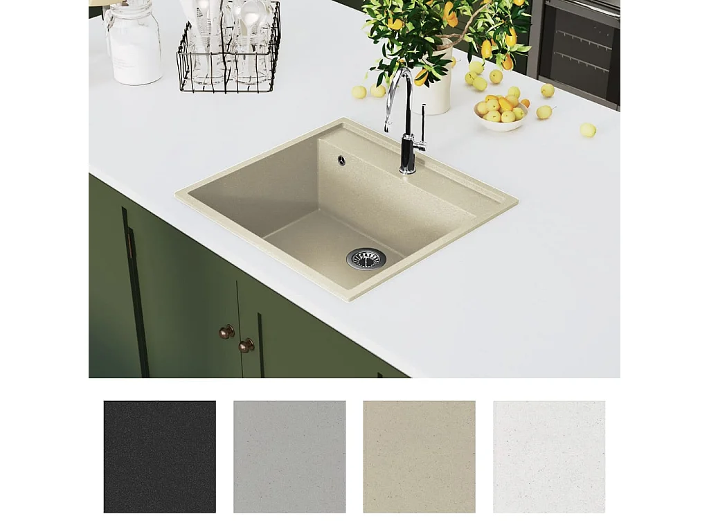 Évier de cuisine avec trou de trop-plein Beige Granit